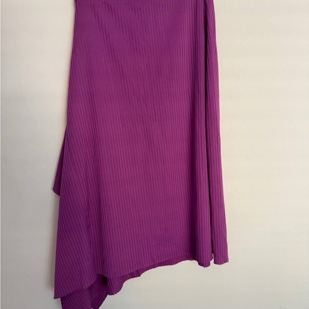 Zara Magenta Ribbed High-Low Midi Skirt